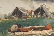 Winslow Homer Montagnais Indians (Making Canoes) (mk44) oil painting on canvas